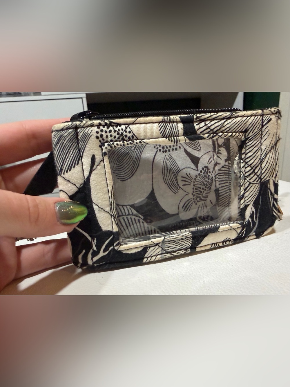 Vera Bradley Black & Cream Floral Quilted ID Wallet